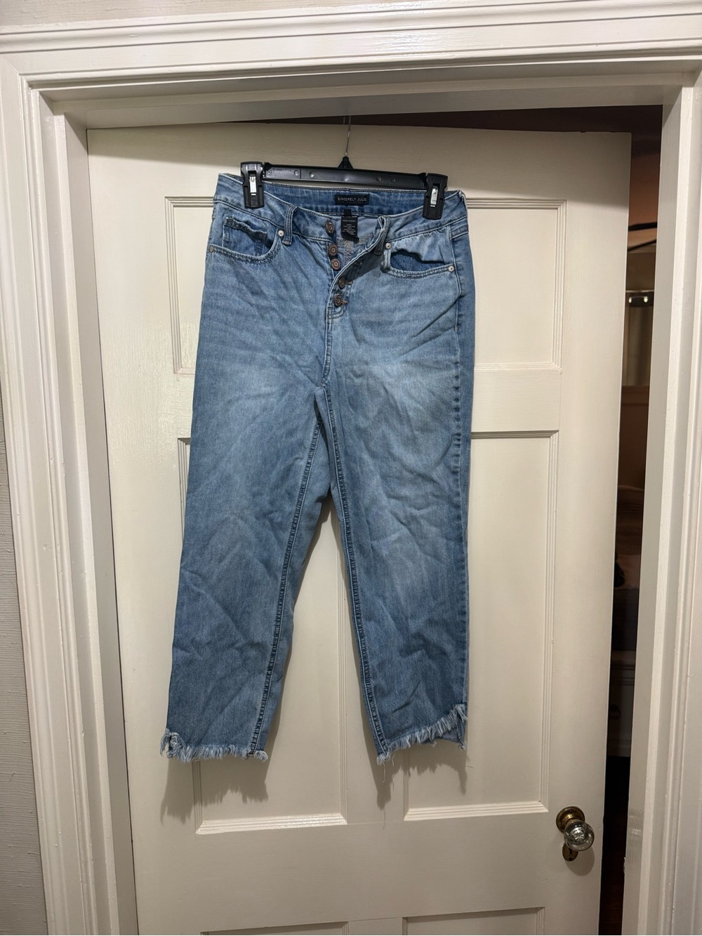 Sincerely Jules Light Blue Cropped Frayed Hem Jeans